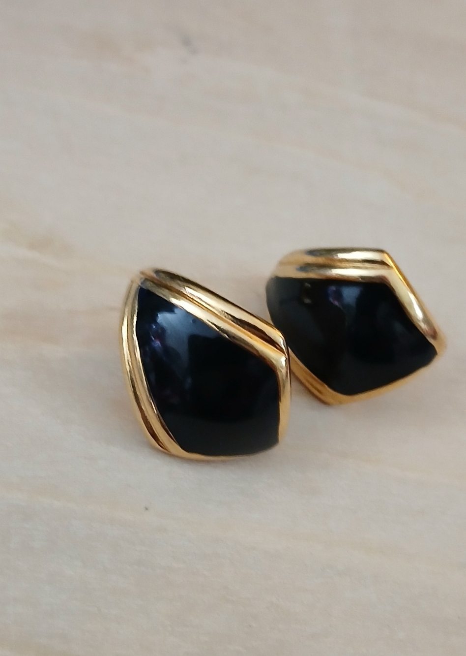 Vintage 1980s Monet Earrings Gold & Black Enamel